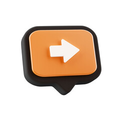 right 3d directional arrow on black speech bubble, on transparent background