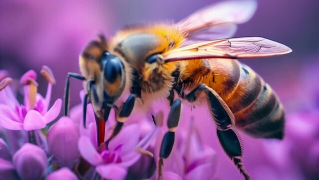 A closeup of a bee pollinating a flower highlighting the vital role of each species in sustaining the balance of life in an ecosystem.
