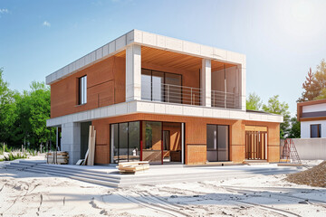 Projet de construction d'une maison d'habitation moderne d'architecte sous forme d'esquisse avec plan - 769559484
