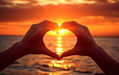 sunset in heart hands