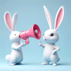Create an animated scene featuring a white rabbit