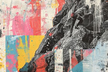 Fototapeta premium Contemporary Art Collage: Climber on Mountain Essence