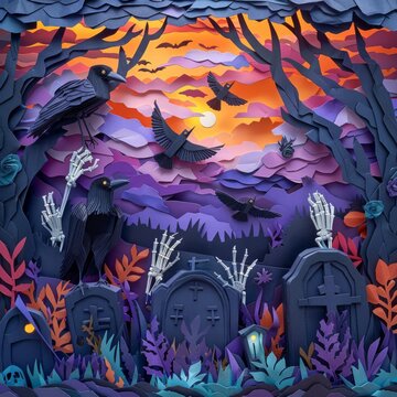 Origami Paper Town: Graveyard at Midnight Essence

