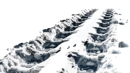 Fotobehang Snow track imprint of snowmobile close-up view. © Aliha