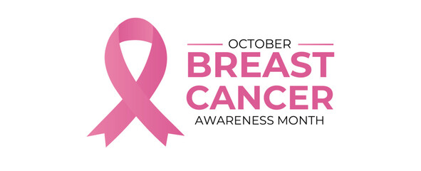 October breast cancer emblem sign for awareness month with pink ribbon symbol. National Breast Cancer Awareness Month. Holiday Concept. banner, cover, poster, flyer, background. vector illustration
