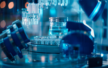 Laboratory equipment and glassware in science research lab