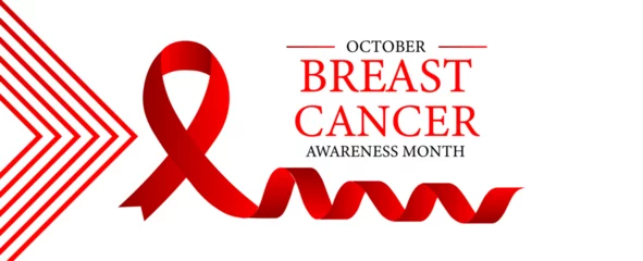 Tuinposter October breast cancer emblem sign for awareness month with pink ribbon symbol. National Breast Cancer Awareness Month. Holiday Concept. banner, cover, poster, flyer, background. vector illustration © Umar