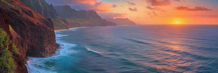 Stunning panoramic photo of the Hawaii state landscape - obrazy, fototapety, plakaty