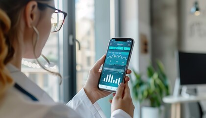 Digital Health App, Personalized Wellness Tracking on Smartphone. Close-up view showcasing patient metrics and tailored care