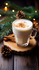 Obraz na płótnie Canvas A Cozy Holiday Scene: Rich and Frothy Eggnog Latte with a Sprinkle of Nutmeg