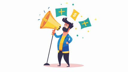 Swedish krona cartoon illustration holding megaphone - obrazy, fototapety, plakaty