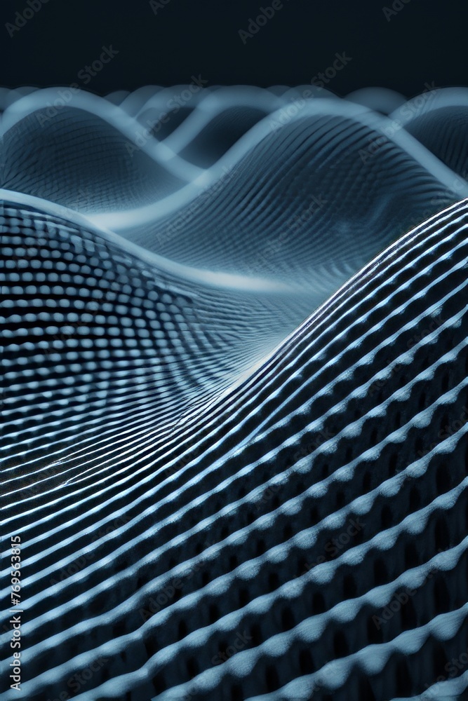 Poster network line linking stream with particle wave symbolizing information technology