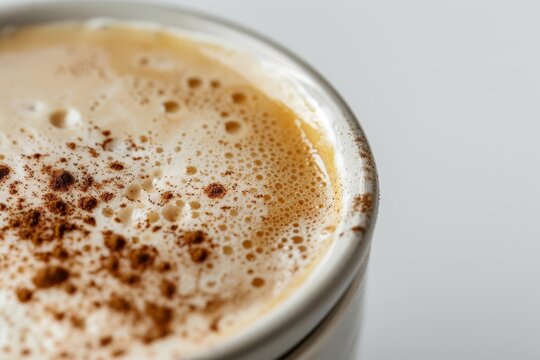 Closeup of a cup of latte on white background, ultra-sharp food photography
