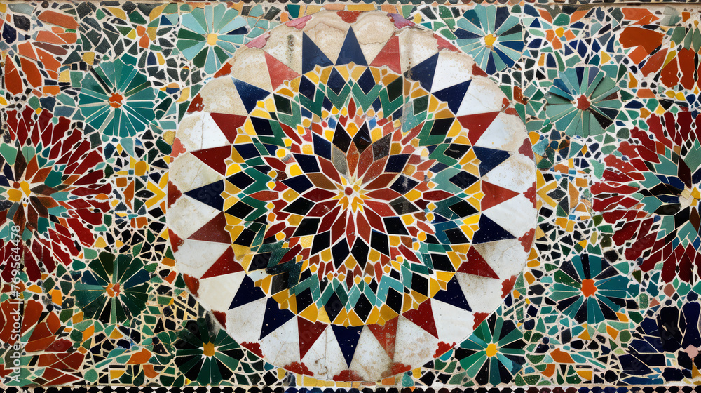 Aufkleber a close-up of a traditional moroccan tile mosaic, emphasizing the geometric complexity and color div