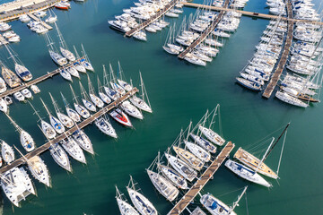 Varazze, Italy - Aerial view of the Yachts and sailboats in the Marina on the Mediterranean Sea