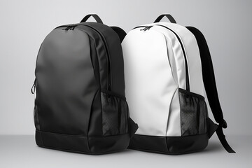 Blank black and white closed backpack with zipper mockup