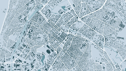 Detailed blue vector map poster of Simferopol city, linear print map. Skyline urban panorama. Decorative graphic tourist map of Simferopol territory.