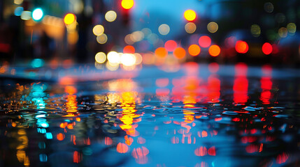 Streetlights casting a soft, amber glow on wet pavement after a light rain, creating mesmerising...