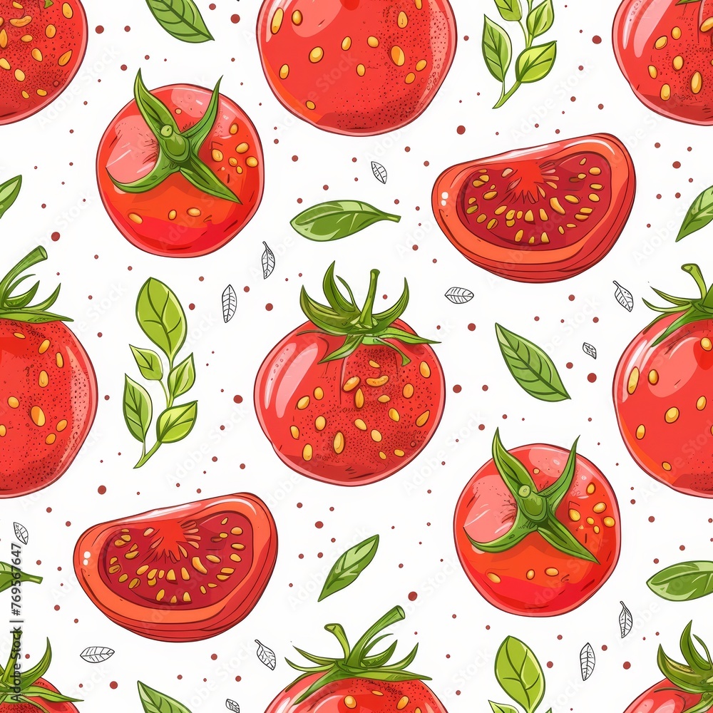 Aufkleber detailed seamless pattern of ripe fresh tomatoes in realistic close up view for versatile use