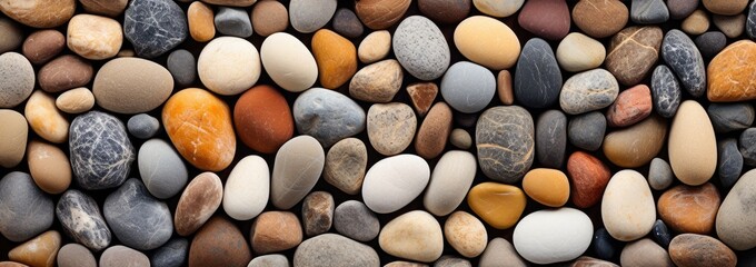 The smooth texture of river stones in varied shades of gray and brown