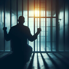 solitary prisoner jail bars - obrazy, fototapety, plakaty