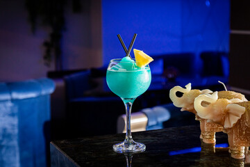 frozen blue cocktail with pine apple