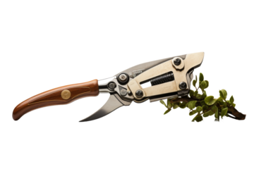 The Craftsmens Blade: Scissors With a Wooden Handle. On a White or Clear Surface PNG Transparent Background.