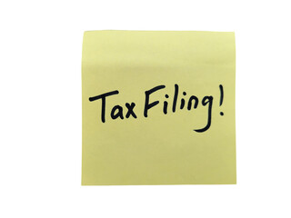 Tax filing on sticky note