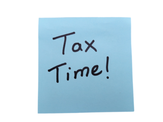 Tax time on sticky note 