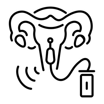 Editable linear icon depicting gynaecological examination 