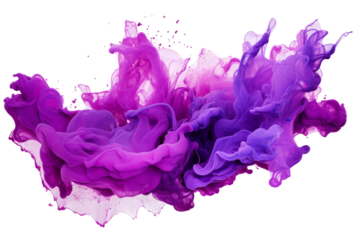 Swirling Symphony: Purple and Pink Ink Dance in Water. On a White or Clear Surface PNG Transparent Background.