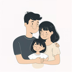 Obraz premium illustration of happy loving family, parents with kids, isolated flat vector modern parenthood illustration, mother, father and child, full of love and tenderness