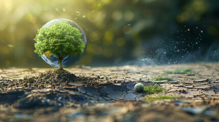 
Contrasting images of a green, vibrant Earth symbolizing environmental health and the effects of air pollution resulting from human activities.