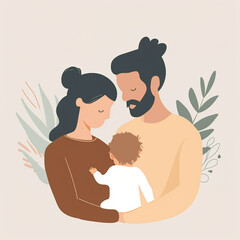 Obraz premium illustration of happy loving family, parents with kids, isolated flat vector modern parenthood illustration, mother, father and child, full of love and tenderness