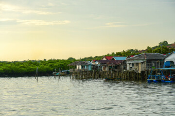 Fototapeta na wymiar Fishing village in Batam, Indonesia