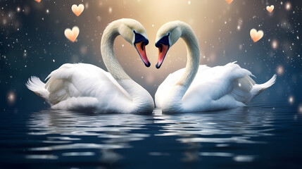 Fototapeta premium White swan, charming Valentine's Day background