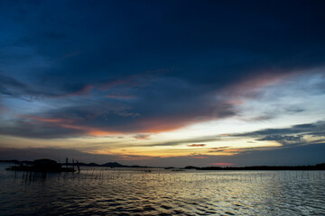 Fototapeta na wymiar Kelong and the sunset in Batam, Indonesia