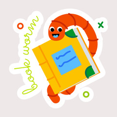 A flat sticker showing a bookworm 
