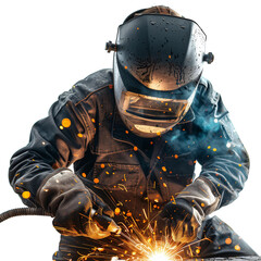 Welder at work isolated on white or transparent background