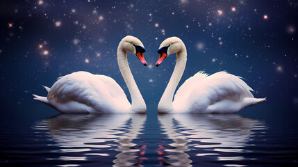 Fototapeta premium White swan, charming Valentine's Day background