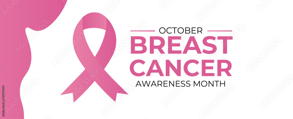 Wall mural October breast cancer awareness month poster background concept design with pink bow ribbon. banner, cover, poster, card, web, Ads, HIV, flyer, background. vector illustration graphic template. - Wall murals
