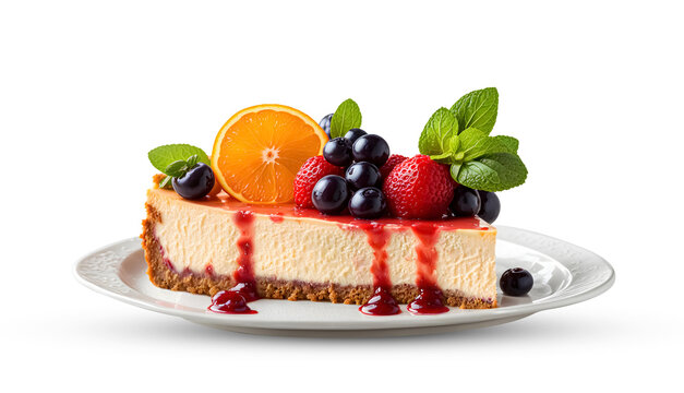 ai generative picture of of cheesecake dessert decorated with fruit ,Ideal for use in the design fairly.