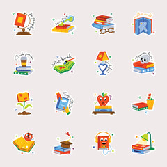 Modern Pack of Reading Books Flat Stickers 

