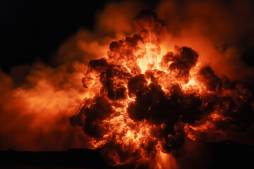 Large fireball with black smoke. fiery explosion with smoke. Explosion of black smoke on a dark background. 3d rendering.