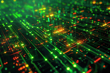 Abstract green computer internet and technology background. Circuit board. Background image. Created with Generative AI technology.