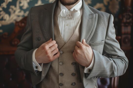 Vintage era men in elegant suits, Victorian, Edwardian, and Regency styles, HD portrait collection