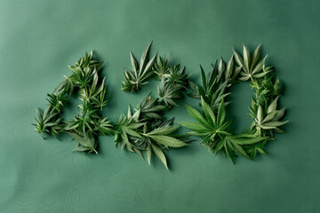 The number 420 spelled out in cannabis marijuana leaves