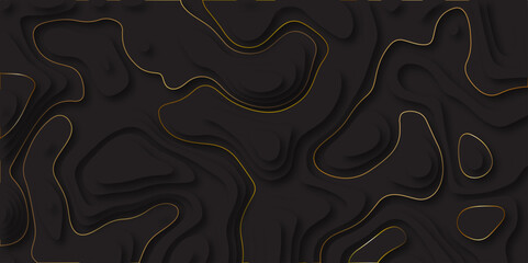 Abstract black paper cut style vector seamless pattern with shadows Trendy contemporary design. Abstract papercut and multi-layer cutout pattern Natural printing illustrations of Map.	