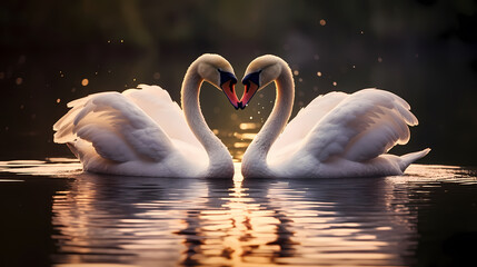White swan, charming Valentine's Day background