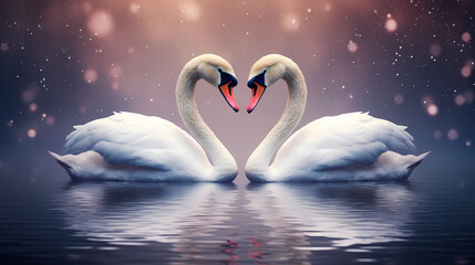 White swan, charming Valentine's Day background